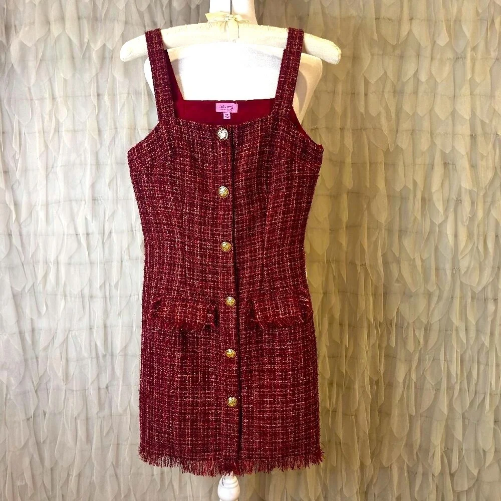 Mi Ami for Francesca’s Burgundy Tweed Button Front Mini Dress | Women's Size XS - Picture 3 of 8